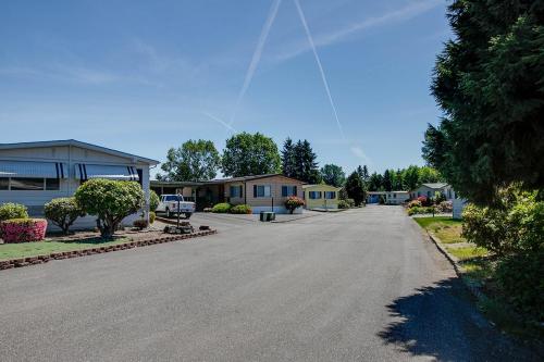 A row of mobile homes in a residential area.